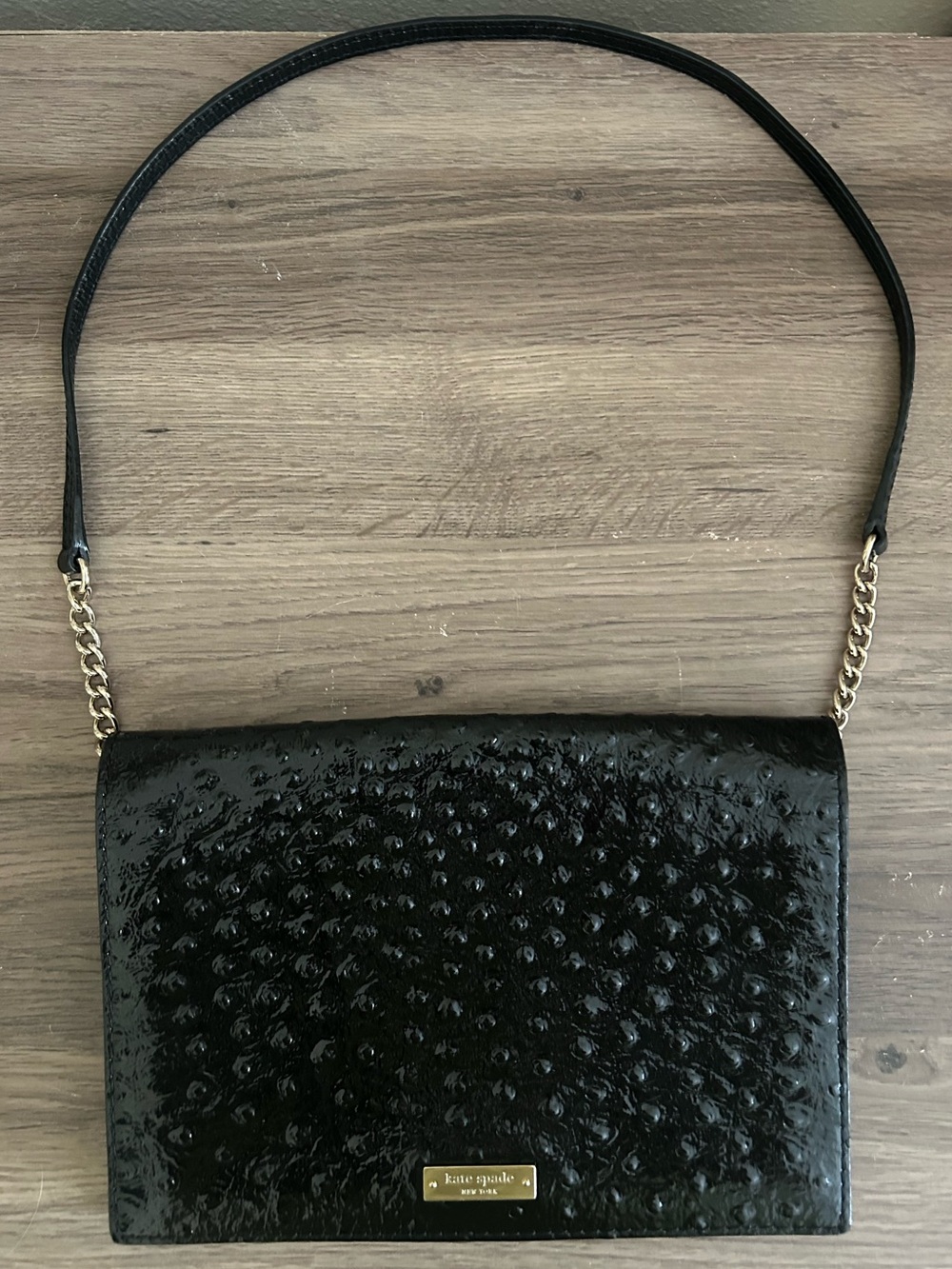 Kate Spade Patent Ostrich Portola Valley Kaley Leather Shoulder Bag Clutch